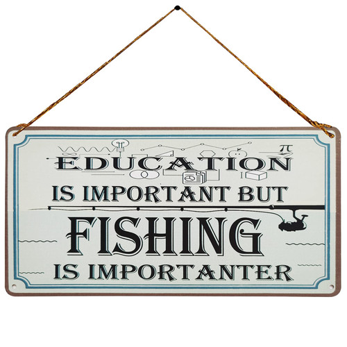 Qizohe Education is Important But Fishing is Importanter Funny Fishing Metal Tin Sign Wall Decor for Man Cave Bar Lake House 5 X 10 Inch