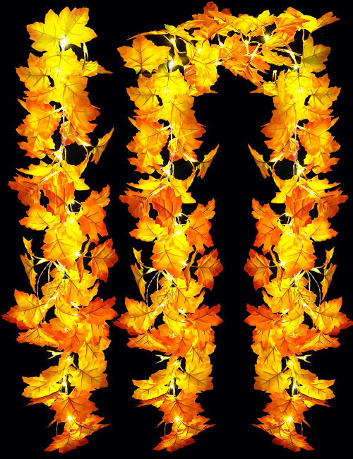 2 Packs Fall Decorations Fall Garland with Lights, 20ft 50 LED Total Lighted String Fall Garland. Autumn Maple Leaves Garland with Light Battery Operated Home Decor Thanksgiving Halloween Christmas