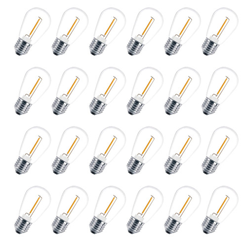 VISTERLITE 24 Pack LED S14 Replacement Light Bulbs, Shatterproof Waterproof 1W Outdoor String Light Bulbs, E26 Medium Base, 2200K Warm White, 11w Equivalent, Non-Dimmable