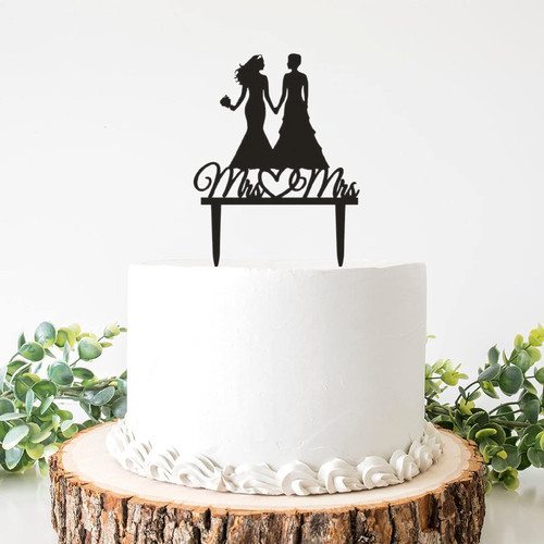 Lesbian Wedding Cake Topper Mrs and Mrs Silhouette Cake Topper Customized Wedding Date Name Bride & Groom Cake Topper for anniversary Engagement Wedding Bridal Shower Party Decorations