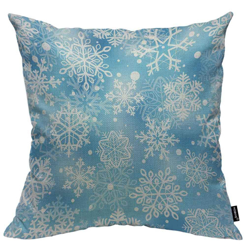HOSNYE Snowflakes Throw Pillow Cushion Cover Frozen White Snowflakes on Blue Background Pillow Case Decorative Square Accent Pillow Case 20x20 inch