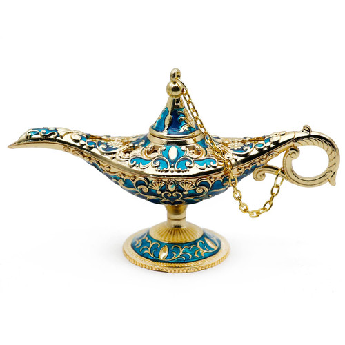Hsiwto Aladdin Magic Genie Lamps - Classic Vintage Legend Magic Genie Light Costume Lamp for Home Wedding Table Decoration, Small Size, Gold&Blue