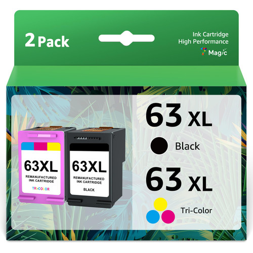 63XL Ink Cartridges Black and Color Replacement for HP Ink 63 63XL Works with HP Envy 4520 Ink Cartridges for HP OfficeJet 3830 4650 4655 5255 5258 Envy 4512 DeskJet 1112 2130 3630 3632 (Black, Color)