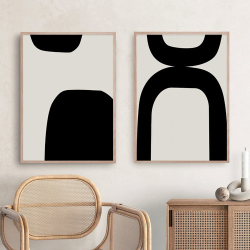 Black White and Beige Abstract Wall Art Black Beige Neutral Artwork for Walls Minimalist Wall Art Geometric Print Mid Century Modern Wall Art Minimalist Boho Beige Abstract Art 16x24inchx2pcs No Frame