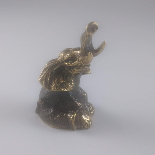 Elephant Sitting Bronze Bell Statuette Handmade Figurine Souvenir 19650