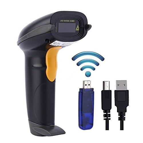 Wireless 433MHz Barcode Scanner UPC Quickbooks Bar Code Scanner Reader Handheld Automatic Laser Network USB Cordless 1D Bar-Code Scanner for Mac Windows Quickbook Linux 328 Feet Long Transmission