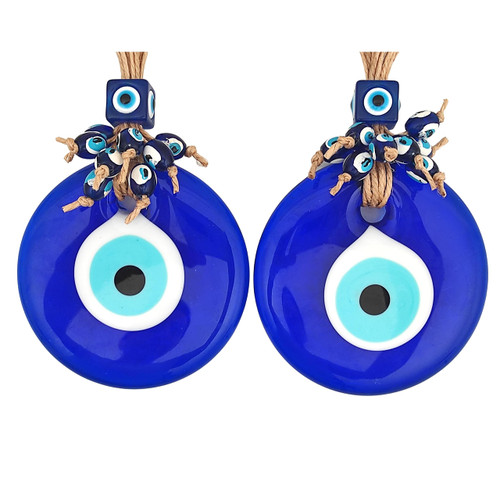 Candymosa 3.5" Turkish Evil Eye Decor Ornament Set of 2 - Blue Evil Eye Wall Hanging in a Box - Home Protection Charm Evil Eye Wall Decor - Turkish Nazar Amulet