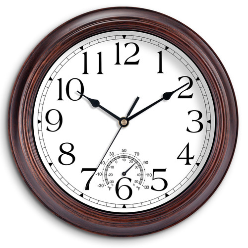 KECYET 12 Inch Outdoor Wall Clock with Thermometers, Retro Vintage Silent Wall Clocks Battery Operated, Non-Ticking Clock Decorative for Living Room, Patio, Kitchen, Office, Bathroom, Bedroom(Bronze) KECYET 12 Inch Outdoor Wall Clock with Thermometers, Retro Vintage Silent Wall Clocks Battery Operated, Non-Ticking Clock Decorative for Living Room, Patio, Kitchen, Office, Bathroom, Bedroom(Bronze)