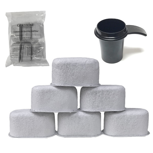 GoldTone Brand - 6 Charcoal Water Filter Pods fits Mr. Coffee Makers RF, LM, AM series and Mr. Coffee Easy Measure 12-cup programmable Coffee maker and Mr. Coffee Dish Washable + 1OZ Scoop.