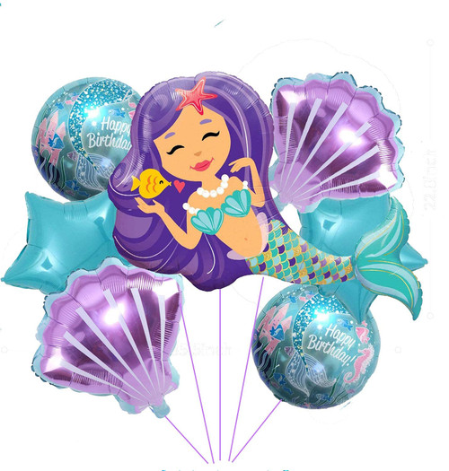 7PCS Mermaid Balloons Mermaid Mylar Balloon Kit for Little Mermaid Theme Birthday Party Decorations for Girls Baby Shower Bachelorette and Backdrop