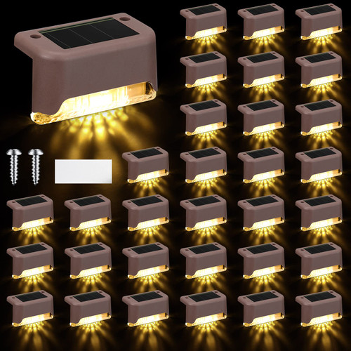 32 Pcs Solar Deck Lights Outdoor, Solar Step Lights Waterproof LED Solar Lights Outdoor Fence Lights for Stairs, Step, Railing, Patio, Driveway, Garden, Pathway and Yard (Brown Shell Warm White Light) 32 Pcs Solar Deck Lights Outdoor, Solar Step Lights Waterproof LED Solar Lights Outdoor Fence Lights for Stairs, Step, Railing, Patio, Driveway, Garden, Pathway and Yard (Brown Shell Warm White Light)