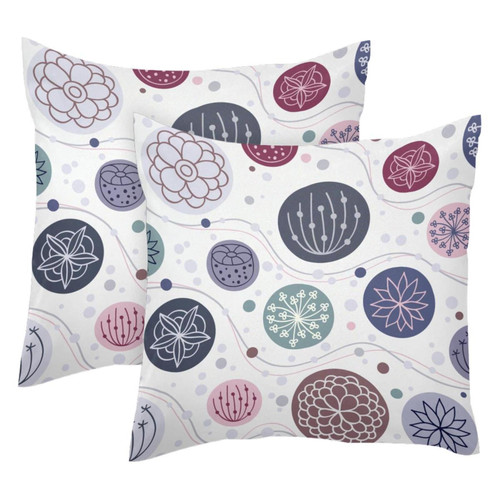 JAVENPROEQT Decorative Square Throw Pillow Covers Set of 2 Flowers in Circles Seamless Pattern Pillow Case for Home Office Car, 18 x 18 inches