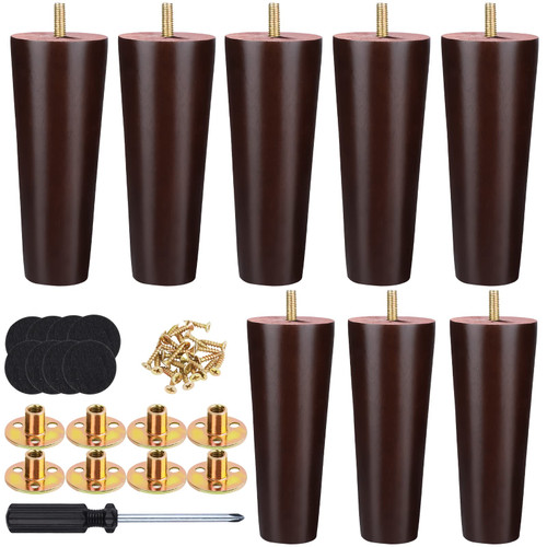 TWOWYHI 8Pieces Furniture Legs 6Inches Round Solid Wood Sofa Legs Couch Legs Replacement Wooden Feet Legs for Home Furniture Cabinet Sofa Couch Chair Coffee Table Replacement Wooden Furniture Legs Set