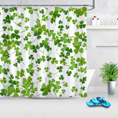 LB St.Patrick's Day Shower Curtains for Bathroom, Green Leaf Clover Shamrock Spring Shower Curtain Set with Hooks,72x78 inch Extra Long Polyester Fabric Waterproof