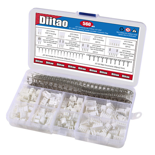Diitao 560PCS JST Connector Kit 2.54mm JST-XHP 6/7 / 8/9 Pin Housing Female and Male Connector Plug, 2.54mm Male Female Pin Terminal Connector Crimp DIP Kit