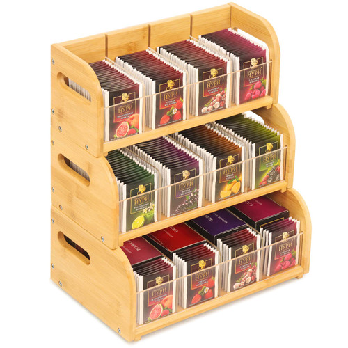 Bamboo Tea Bag Organizer, 3-Tier Tea Bag Holder Storage Organizer, Stackable Tea Packet Rack/Shelf, Tea Station Stand with Acrylic Partition for Counter, Cabinet and Pantry Bamboo Tea Bag Organizer, 3-Tier Tea Bag Holder Storage Organizer, Stackable Tea Packet Rack/Shelf, Tea Station Stand with Acrylic Partition for Counter, Cabinet and Pantry