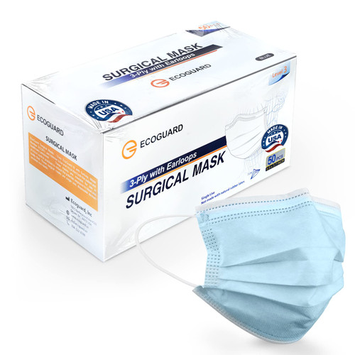 EG ECOGUARD Masks Made in USA, ASTM Level 3 Disposable Medical Grade Procedure Face Mask for Protection, 3-Ply EcoGuard B with Earloop, 50 Pack (Model No.: ECO01)