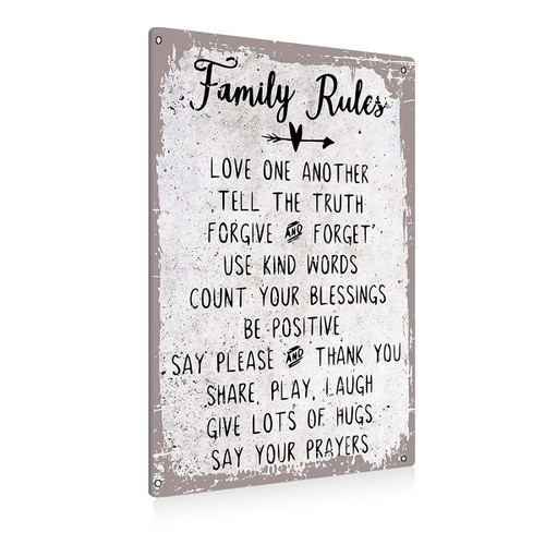 Vintage Family Rules Sign Metal Tin Sign Wall Art Decor - Retro Sign for Home Decor Gifts - 8x12 Inch