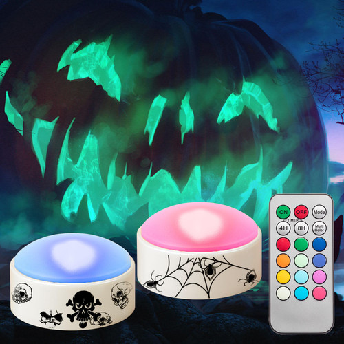 CANDLE IDEA 2 PCS Color Changing Halloween LED Pumpkin Candle Lights with Remote and Timer, Colored Battery Operated Jack-O-Lantern Light for Outdoor Halloween Flameless Pumpkin Home Decorations