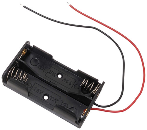 EX ELECTRONIX EXPRESS AA 2 Battery Holder with Wire Leads, Holds Two AA Batteries, 2.3" x 1.3" x 0.5", Black Lightweight Plastic