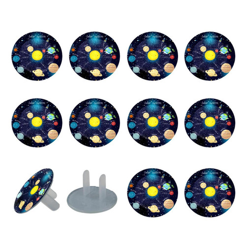 24 Pack Outlet Covers Baby Proofing, Child Safety Plug Covers for Electrical Outlets, Solar System Planets Round Socket Covers for Kids Toddler Protection