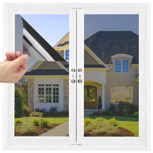VILMA Window Tinting Film for Home Window Privacy Film One Way Window Film Sun Blocking Daytime Privacy Static Cling Reflective Window Tint Anti UV 35.4 x 78.7 Inches, Black Silver