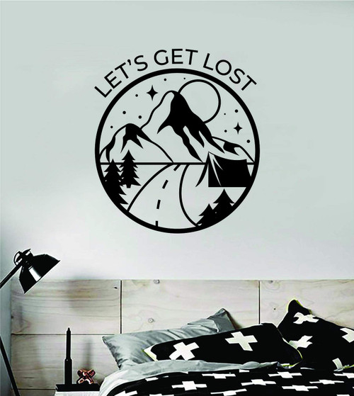 Boop Decals Let's Get Lost Mountains Camp Wall Decal Sticker Vinyl Art Bedroom Room Decor Decoration Teen Quote Inspirational Boy Girl Hike Travel Nature Beautiful Adventure Tent Explore School