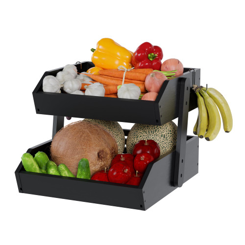 Hellojin Fruit Basket Kitchen Counter Organizer - Bamboo Black 2 Tier Fruit Bowl and Vegetable Storage for Countertop Hellojin Fruit Basket Kitchen Counter Organizer - Bamboo Black 2 Tier Fruit Bowl and Vegetable Storage for Countertop