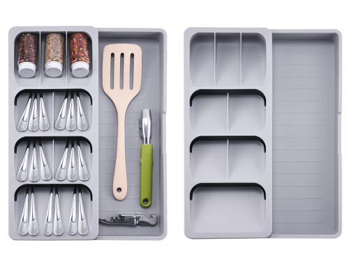 SOMIER 2pcs Expandable Kitchen Drawer Organizer, Adjustable Cutlery Trays and Utensil Holder, Kitchen Drawer Dividers Storage for Silverware, Flatware, Knives, Spoons, Gray