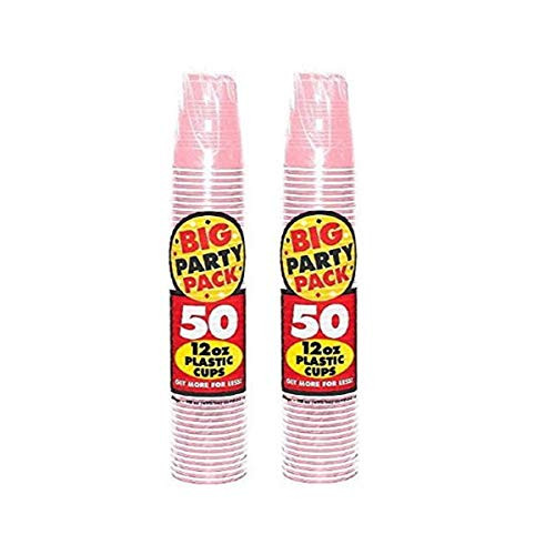 Amscan (AMSDD Reusable Cups Party Tableware, New Pink, Plastic, 12 Ounces (2)
