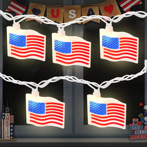 Couah American Flag Lights 8.5ft, 4th of July Lights 10 Flags String Lights Patriotic Lights Plug in Indoor Outdoor for Patriotic Memorial Day Independence Day 4th of July Decorations
