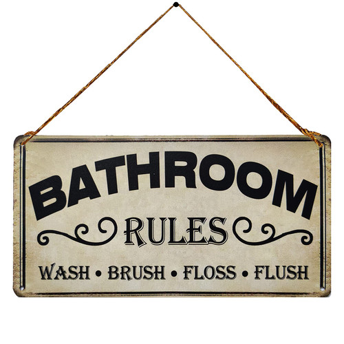 ZOVSON Rustic Bathroom Rules Sign Vintage Metal Hanging Novelty Sign Farmhouse Toilet Bathroom Wall Decor 5X10Inch