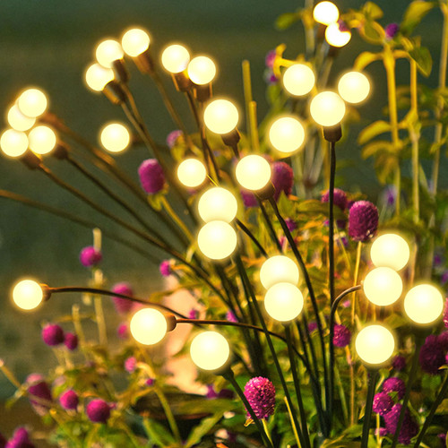 RIOFLY 8 LED Solar Outdoor Lights,2 Pack 8 LED Solar Firefly Swaying Lights Sway by Wind,Solar Garden Lights,Yard Patio Pathway Decoration, Waterproof Solar Decorative Lights,Warm White