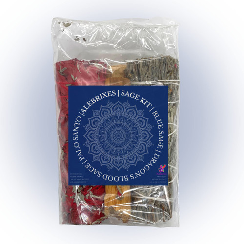 Alebrixes | Premium Quality Smudge Kit | Sage Wand and Palo Santo | Kit de Incienso de Salvia Azul, Sangre de Dragon y Palo Santo| 4 pz| Blue Sage, Dragons Blood Sage, Palo Santo