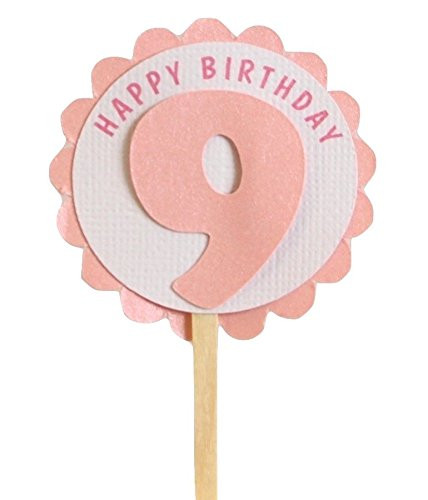 All About Details Shimmer Pink 9th Birthday Cupcake Toppers, Set of 12