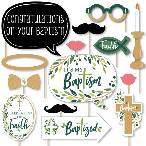 Big Dot of Happiness Baptism Elegant Cross - Religious Party Photo Booth Props Kit - 20 Count
