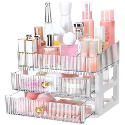 Makeup Organizer for Vanity,Large Capacity Cosmetics Display Cases with Drawers for Bedroom Bathroom Vanity Dresser Countertop,Holder for Perfume Skincare Lipstick Jewelry Eyeshadow Nail Care