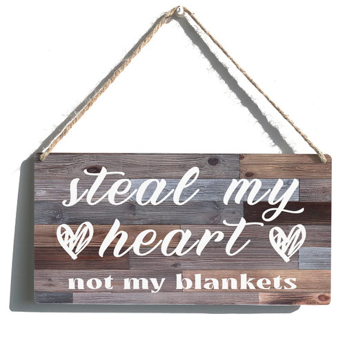 Family Sign Farmhouse Steal My Heart Not My Blankets Wooden Hanging Sign Plaque Retro Wall Art Decor Home Decoration 12 x 6 Inches