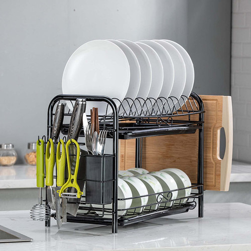 Dish Drying Rack,2-Tier Rustproof Dish Racks for Kitchen Counter with Drainboard,Stainless Steel Dish Rack with Utensil Holder,Cutting Board Holder and Dish Drainer,Kitchen Accessories Organizer