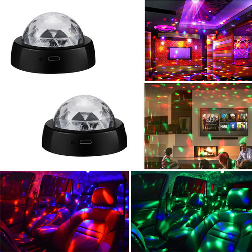 2 PCS Car Disco Ball Atmosphere Lights,3 Color LED Disco Ball Lights,USB Mini Disco Ball Lights,Sound Activated Disco Ball Ambient Light for Birthday, Party, Christmas, Car Interior Decoration