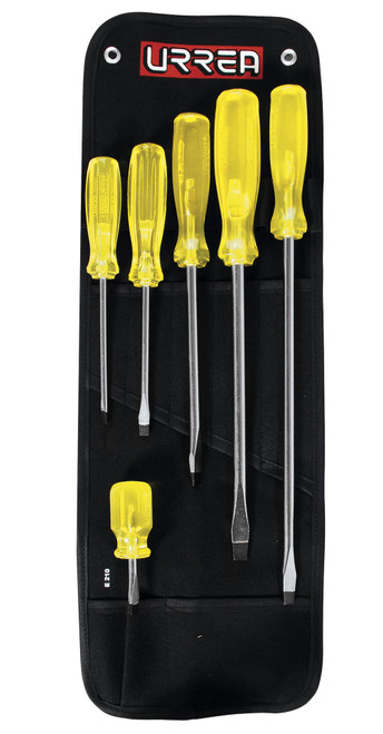 Urrea 9600B Amber Handle Screwdriver Set with Flat Tip, 6-Piece
