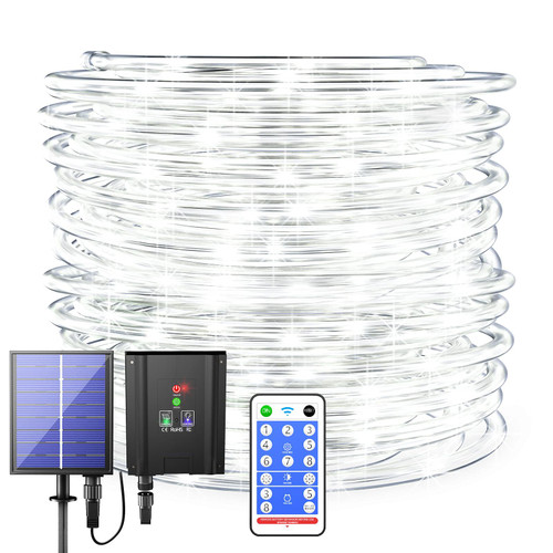 Solar Rope Lights Outdoor Waterproof - 72ft 200LED Solar Powered Outdoor Rope Lights with Remote LED White Rope Lights Solar Tube Fairy Lights for Pool Fence Tree Path Garden Wedding ?Cool White?