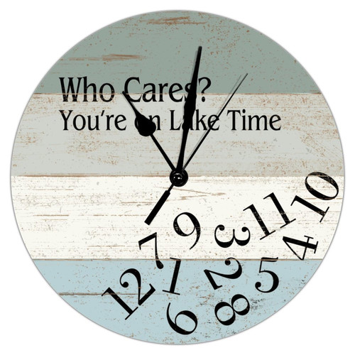 Bedroom Wall Clocks Who Cares You're on Lake Time Wooden Clock Battery Operated Non Ticking Wall Clock 15 inch Lake House Clocks for Kitchen Kids Room Shabby Chic Round Clock