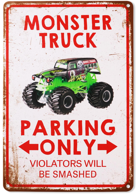 Boys Bedroom Sign Monster Truck Room Decor Metal Signs Garage Monster Truck Parking Only Violators Will Be Smashed Wall Decorations 8 x 12 Inch