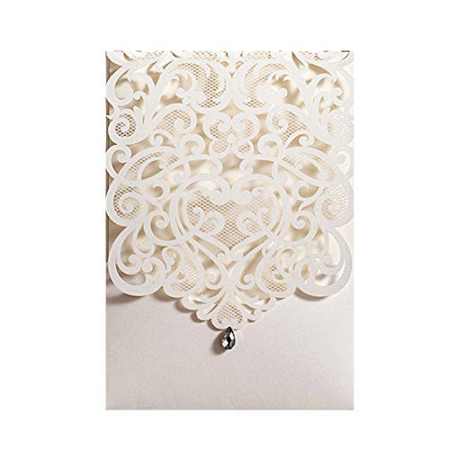 Laser Cut Wedding Invitations Cards with Envelopes Ivory White, Engagement Baby Bridal Shower Birthday Quinceanera Sweet 16, Jofanza (CW5001, 1PC)