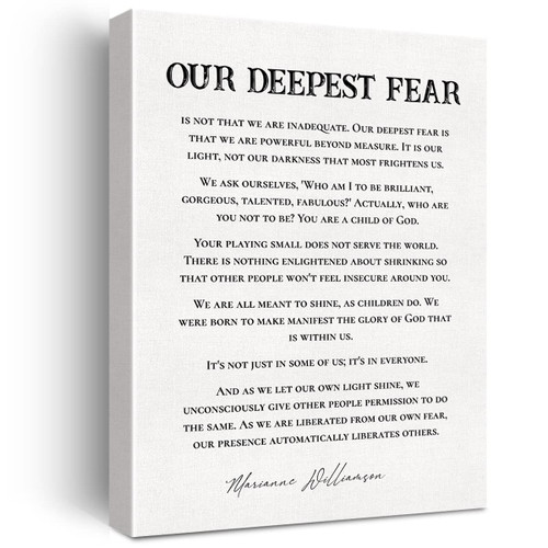 Inspirational Quote Canvas Wall Art Motivational Our Deepest Fear Quotes Canvas Print Positive Canvas Painting Wall Decor Framed Gift 12x15 Inch