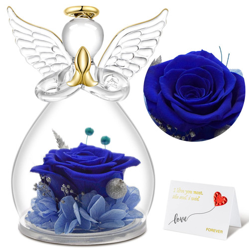 Sunia Mothers Day Mom Gifts Preserved Real Rose in Glass Angel Guardian Angel Gifts for Grandma Mom Valentines Day Christmas Mother's Day Birthday Gift
