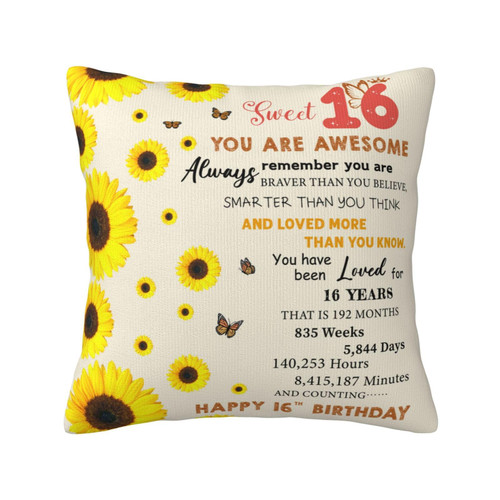 Sweet 16 Gifts for Girls, Unique 16th Birthday Gifts for Girls, Sweet Gifts for 16 Year Old Girl, Cool Sixteen Gift Ideas for Girls, 16 Birthday Decorations for Girls Throw Pillow Covers 18x18 Inch Sweet 16 Gifts for Girls, Unique 16th Birthday Gifts for Girls, Sweet Gifts for 16 Year Old Girl, Cool Sixteen Gift Ideas for Girls, 16 Birthday Decorations for Girls Throw Pillow Covers 18x18 Inch