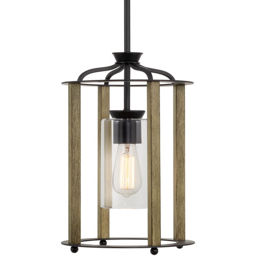 Kira Home Houston 15" 1-Light Modern Farmhouse Pendant Light + Clear Cylinder Glass Shade, Smoked Birch Wood Style + Black Finish Kira Home Houston 15" 1-Light Modern Farmhouse Pendant Light + Clear Cylinder Glass Shade, Smoked Birch Wood Style + Black Finish