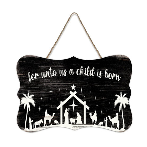Mighun for Unto Us A Child Is Born Wood Wall Hanging Plaque Sign Christmas Nativity Wooden Plaque Inspirational Saying Signs for Birthday Housewarming Gift 10"x12"